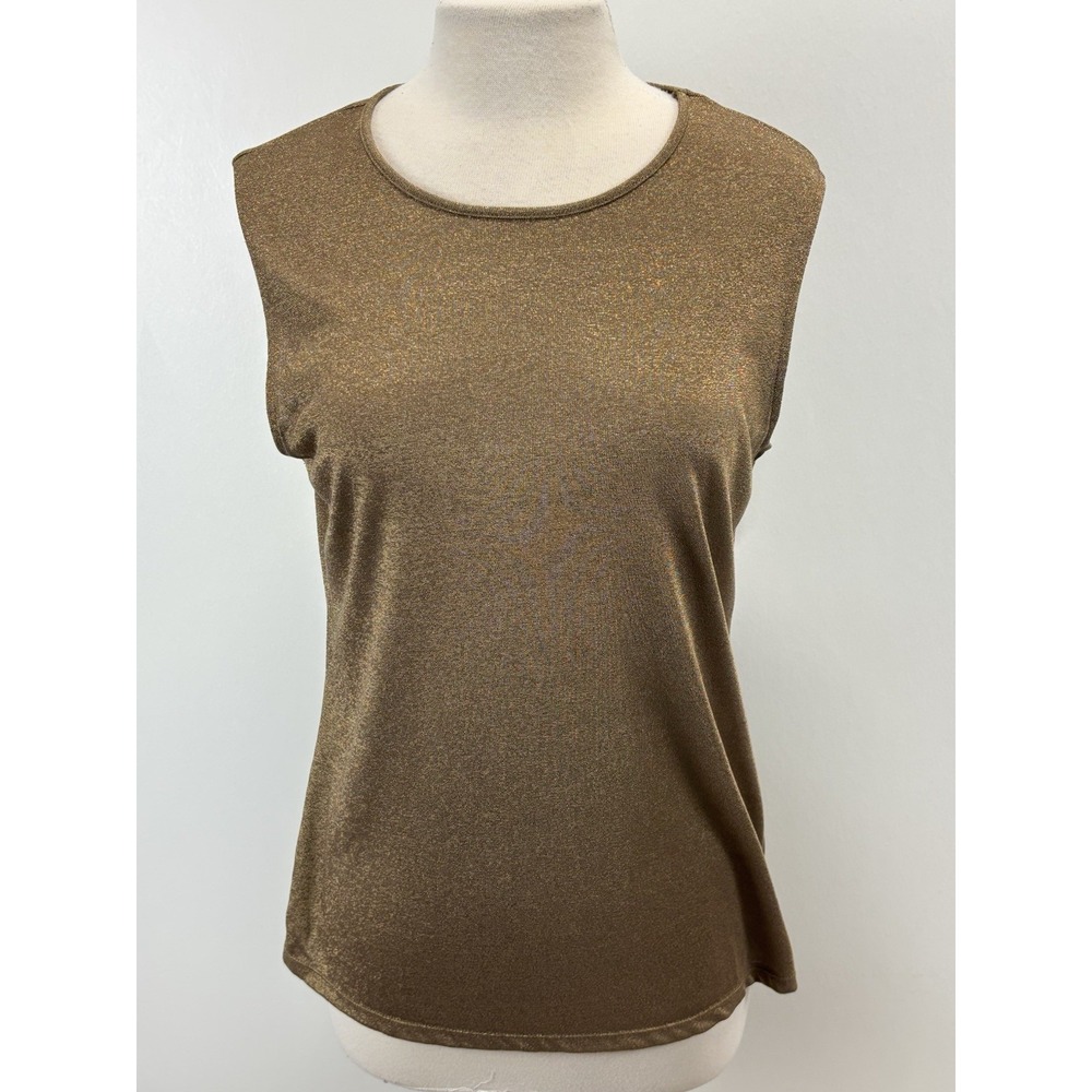 Lauren Ralph Lauren Knit Sleeveless Top Women's XL Gold Metallic Stretch